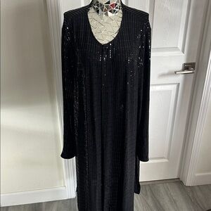 NWT Anne Klein 2 Piece Black Sequin Cardigan With Matching Pants Set Sz XL